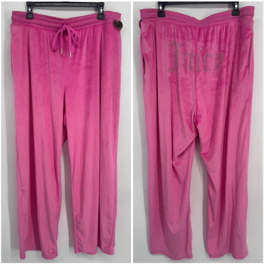 Juicy Couture OG Big Bling Pink Velour Track Lounge Pants 1X